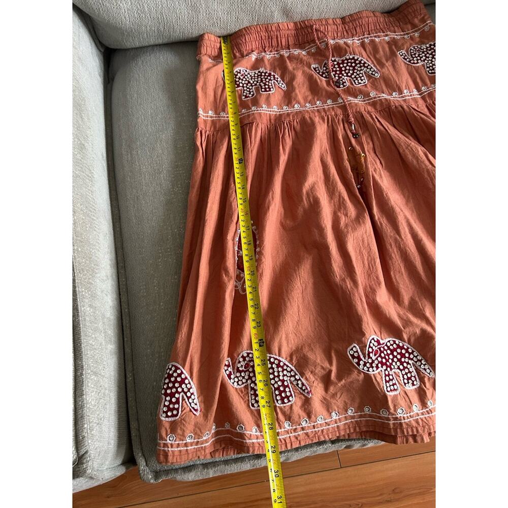 Embellished Orange Embroidery Skirt L Boho Indie Elephant - Picture 9 of 9